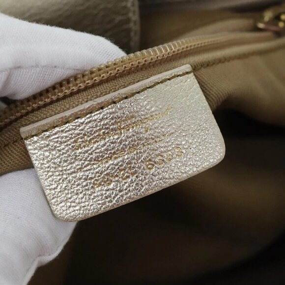 Salvatore Ferragamo Gancini Hand Bag Leather Gold Tone Gold - Picture 10 of 16